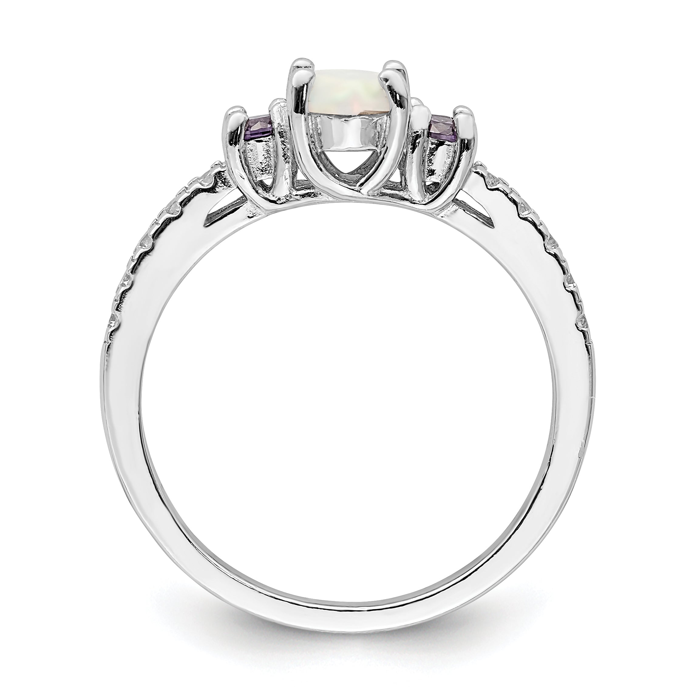 Sterling Silver Rhodium Plated Lab Created Opal/Cz Ring