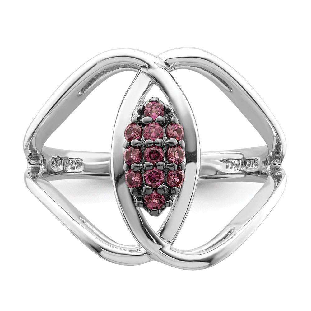 Sterling Silver Rhod Plat Rhodolite Garnet Ring