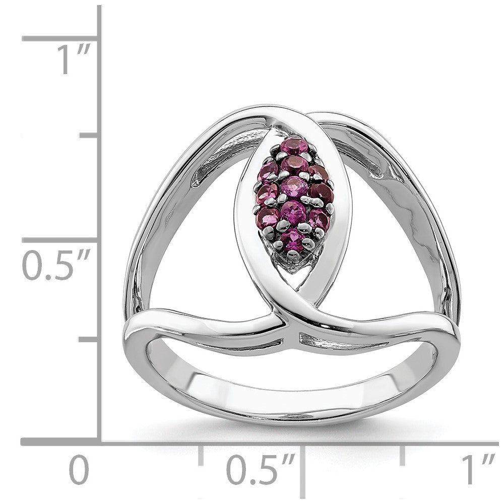 Sterling Silver Rhod Plat Rhodolite Garnet Ring