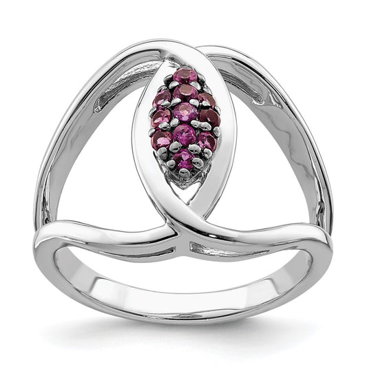 Sterling Silver Rhod Plat Rhodolite Garnet Ring