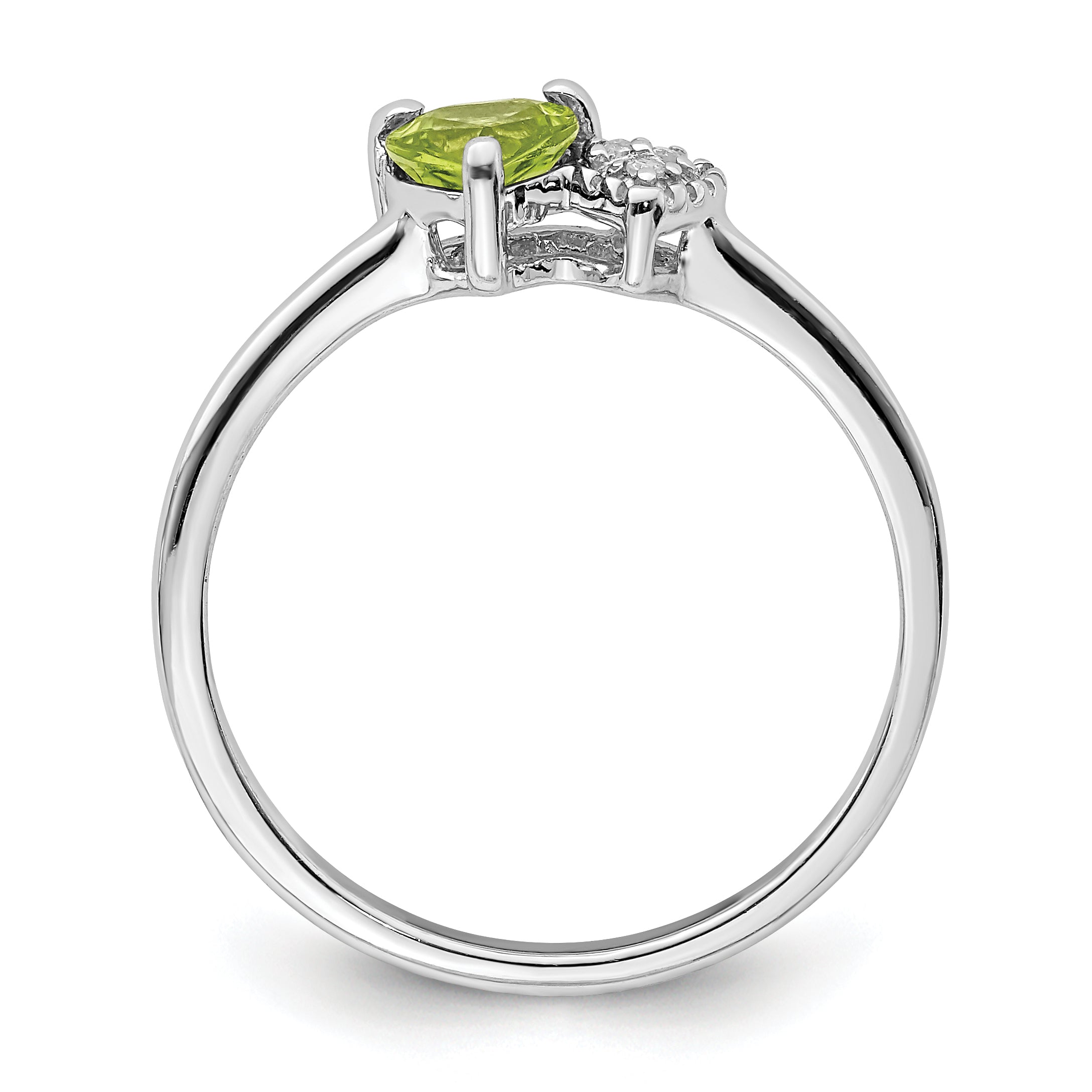 Sterling Silver Rhodium Plated Polished Peridot And Diamond Ring