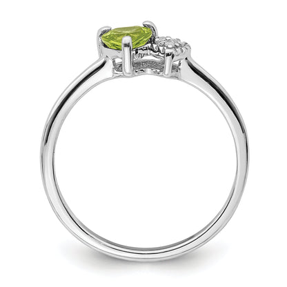 Sterling Silver Rhodium Plated Polished Peridot And Diamond Ring