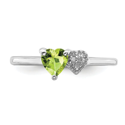 Sterling Silver Rhodium Plated Polished Peridot And Diamond Ring