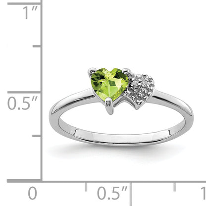 Sterling Silver Rhodium Plated Polished Peridot And Diamond Ring