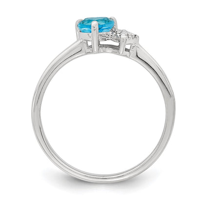 Sterling Silver Rhodium Plated Polished Blue Topaz And Diamond Ring