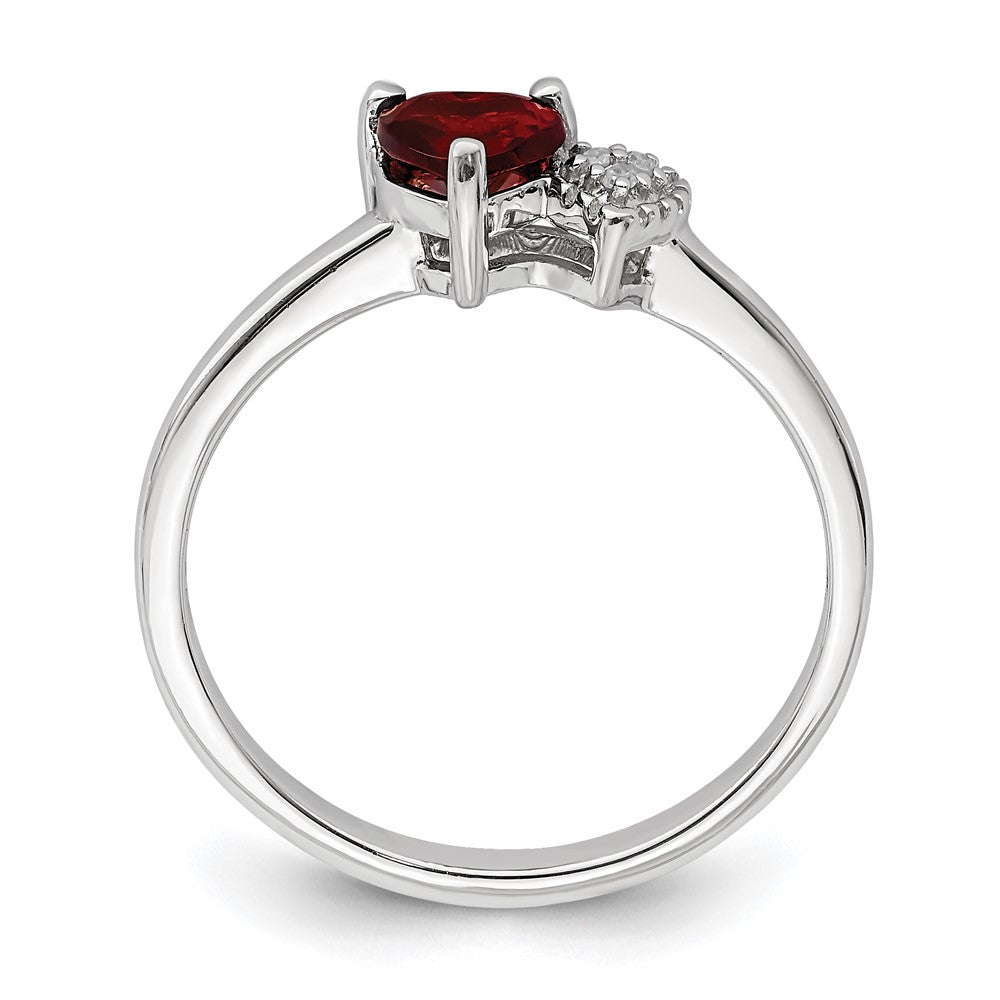 Sterling Silver Rhodium Plated Polished Garnet And Diamond Ring