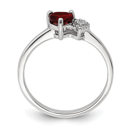 Sterling Silver Rhodium Plated Polished Garnet And Diamond Ring