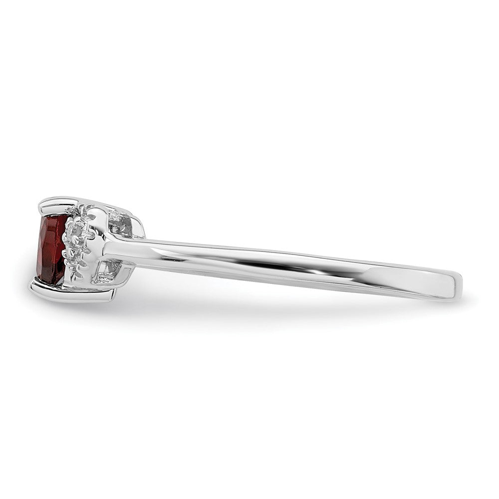 Sterling Silver Rhodium Plated Polished Garnet And Diamond Ring