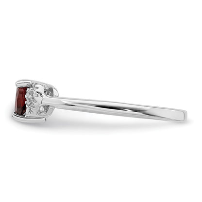 Sterling Silver Rhodium Plated Polished Garnet And Diamond Ring