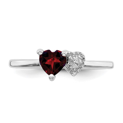 Sterling Silver Rhodium Plated Polished Garnet And Diamond Ring