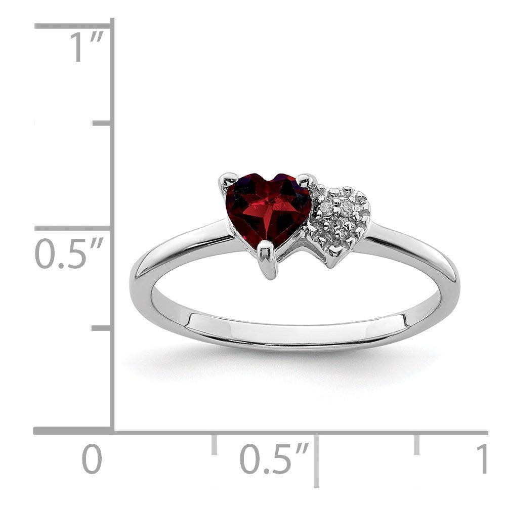 Sterling Silver Rhodium Plated Polished Garnet And Diamond Ring