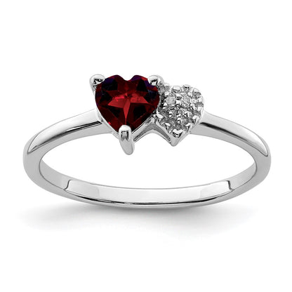 Sterling Silver Rhodium Plated Polished Garnet And Diamond Ring