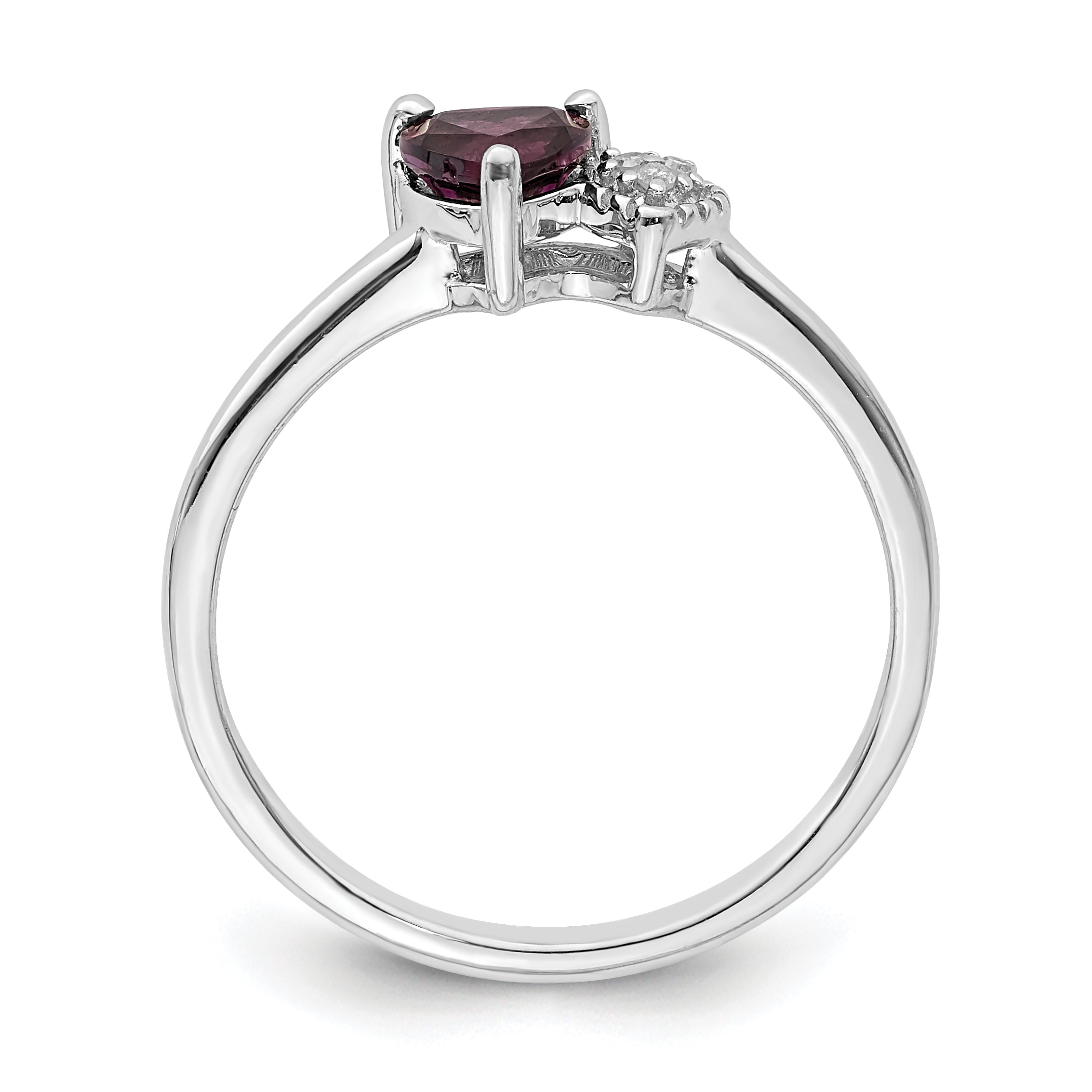 Sterling Silver Rhodium Plated Rhodolite Garnet And Diamond Ring