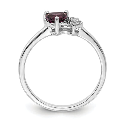 Sterling Silver Rhodium Plated Rhodolite Garnet And Diamond Ring