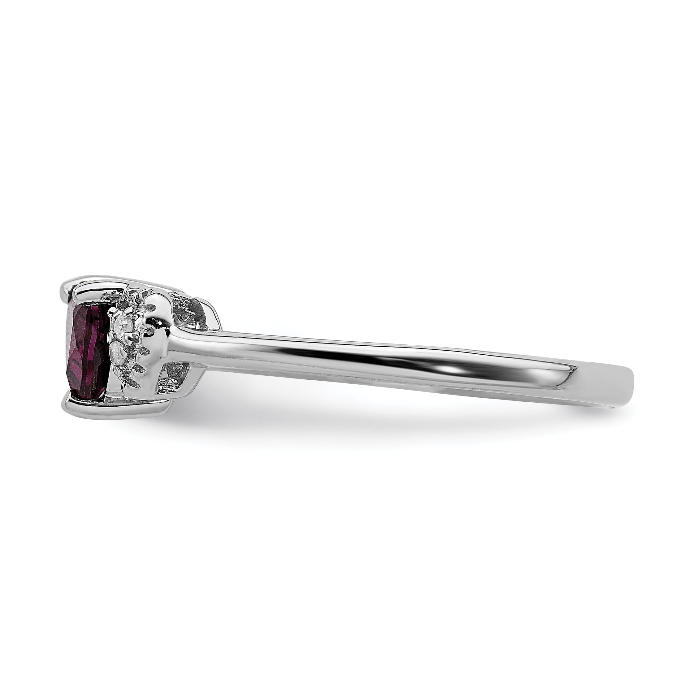 Sterling Silver Rhodium Plated Rhodolite Garnet And Diamond Ring