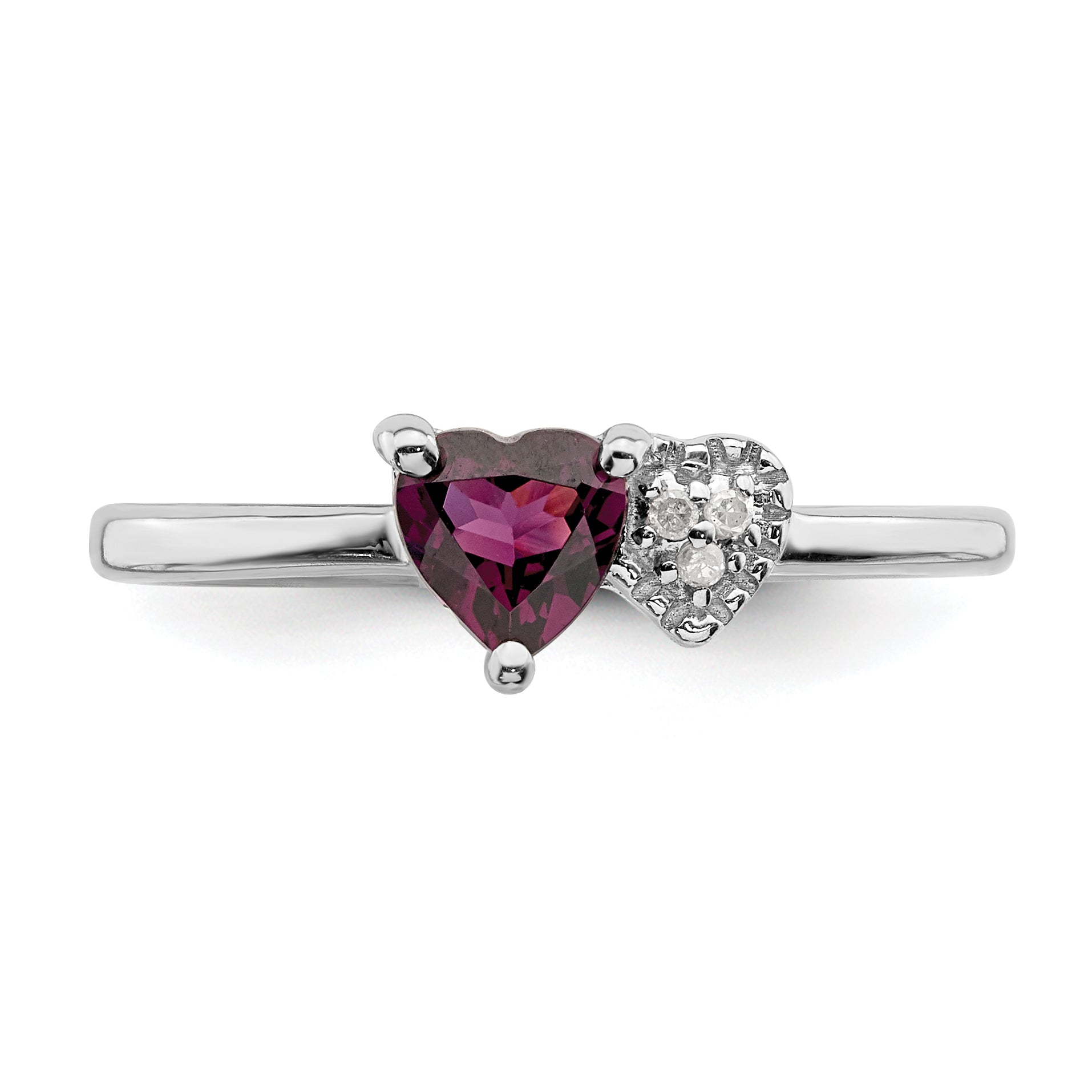 Sterling Silver Rhodium Plated Rhodolite Garnet And Diamond Ring