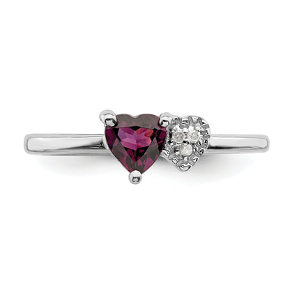 Sterling Silver Rhodium Plated Rhodolite Garnet And Diamond Ring