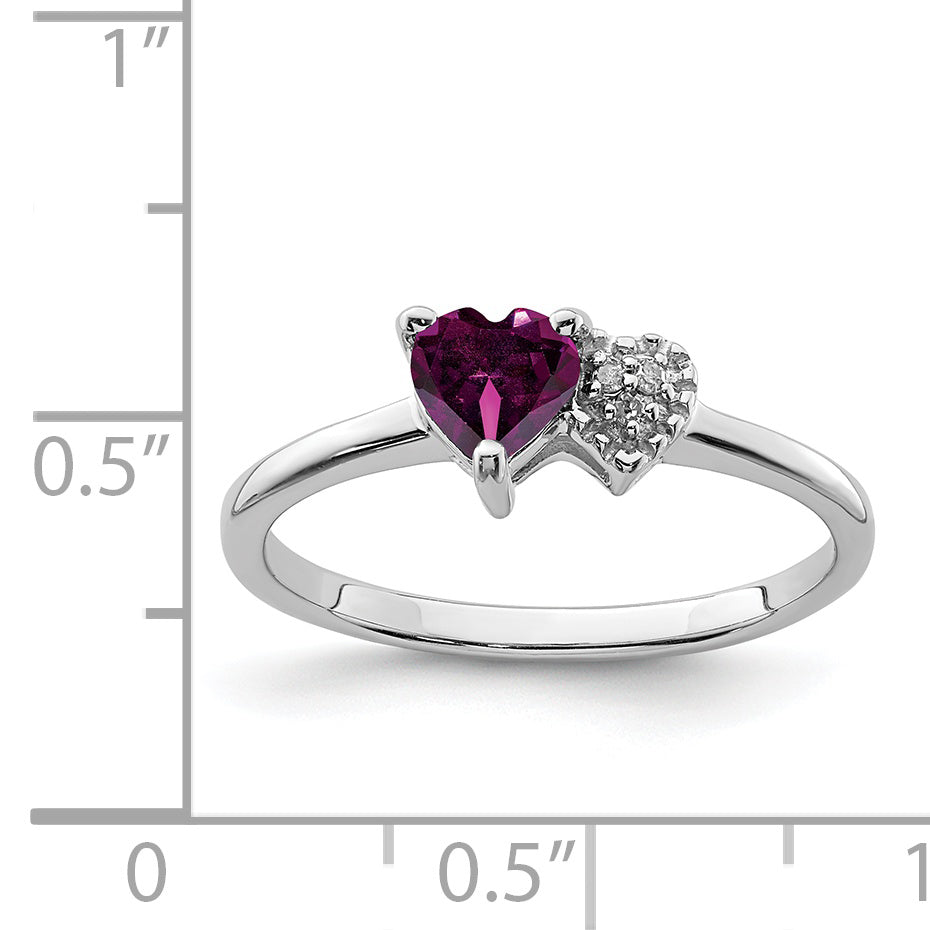 Sterling Silver Rhodium Plated Rhodolite Garnet And Diamond Ring