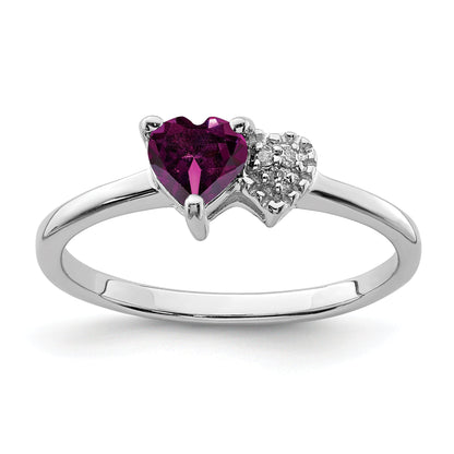 Sterling Silver Rhodium Plated Rhodolite Garnet And Diamond Ring