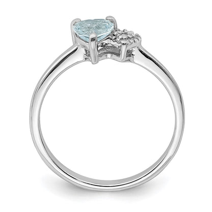 Sterling Silver Rhodium Plated Polished Aquamarine And Diamond Ring