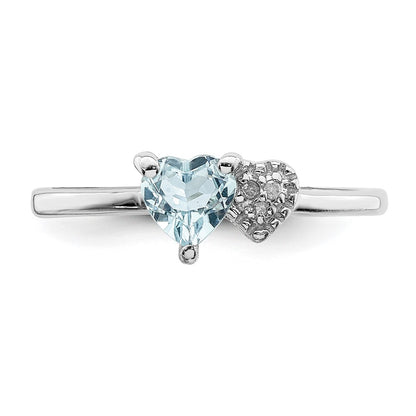 Sterling Silver Rhodium Plated Polished Aquamarine And Diamond Ring