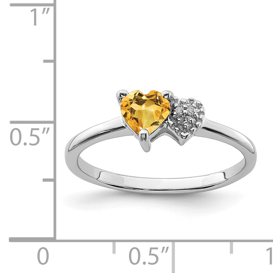 Sterling Silver Rhodium Plated Polished Citrine And Diamond Ring