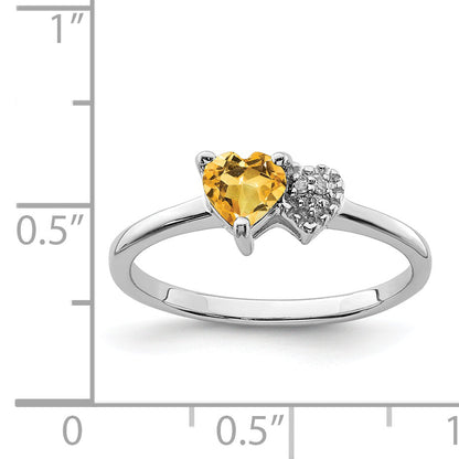 Sterling Silver Rhodium Plated Polished Citrine And Diamond Ring