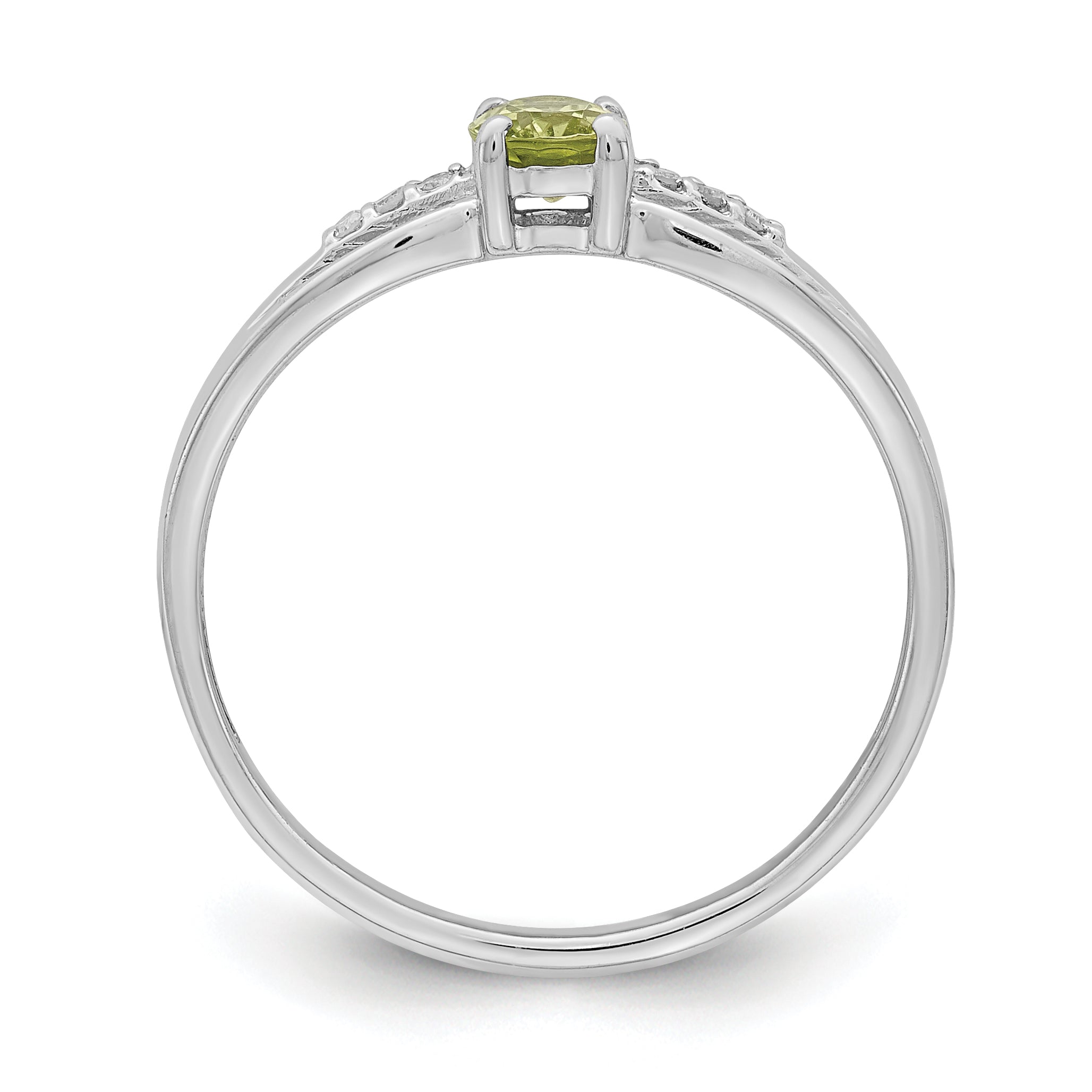 Sterling Silver Rhod Plated Diamond Peridot Ring