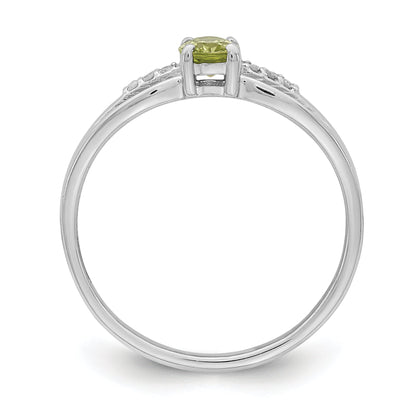 Sterling Silver Rhod Plated Diamond Peridot Ring
