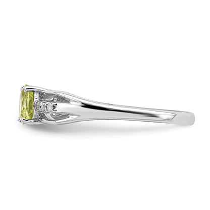 Sterling Silver Rhod Plated Diamond Peridot Ring