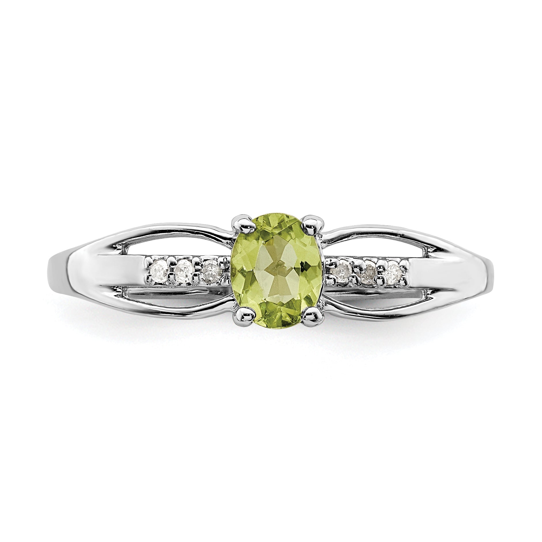 Sterling Silver Rhod Plated Diamond Peridot Ring