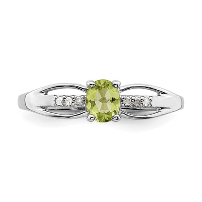 Sterling Silver Rhod Plated Diamond Peridot Ring