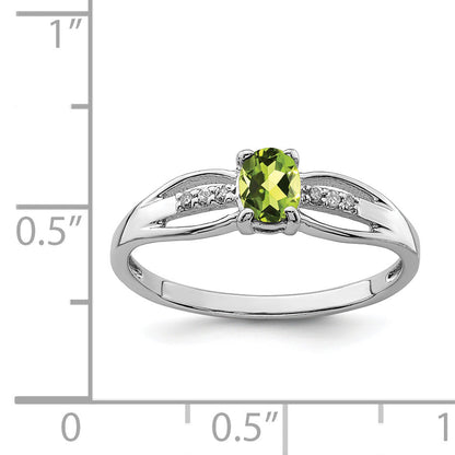 Sterling Silver Rhod Plated Diamond Peridot Ring