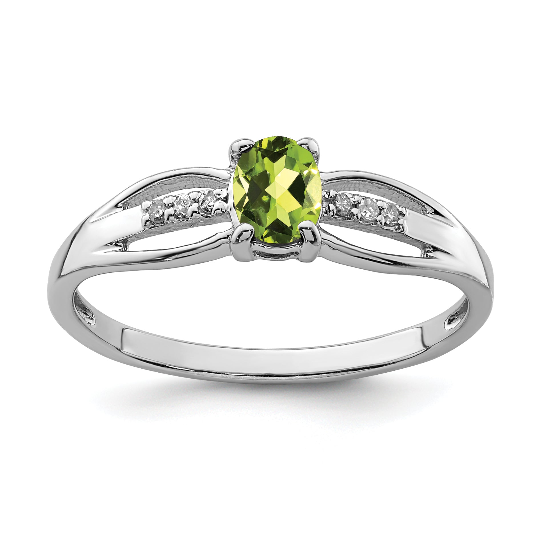 Sterling Silver Rhod Plated Diamond Peridot Ring