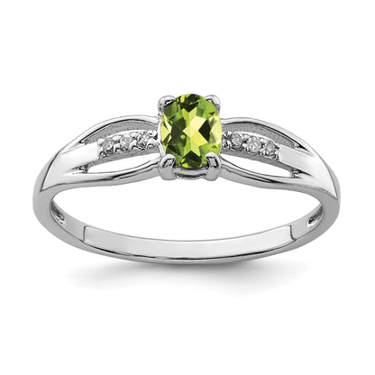 Sterling Silver Rhod Plated Diamond Peridot Ring
