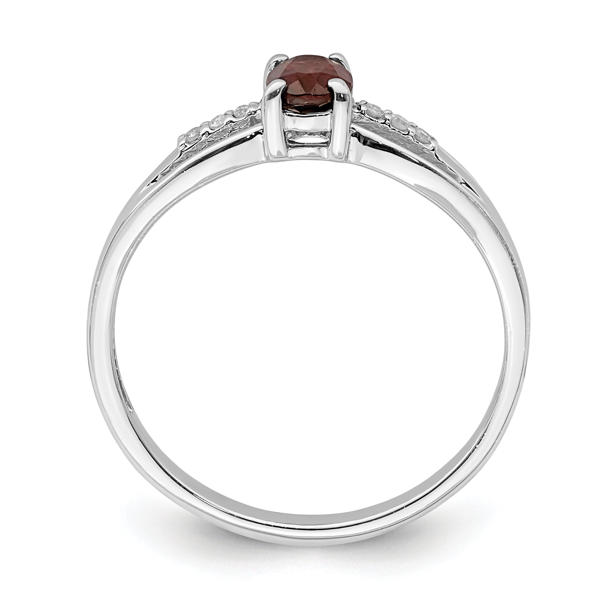 Sterling Silver Rhod Plated Diamond Garnet Ring