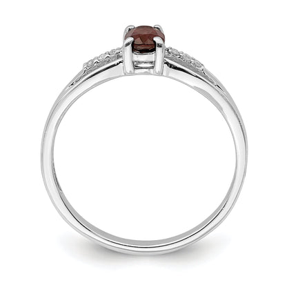 Sterling Silver Rhod Plated Diamond Garnet Ring