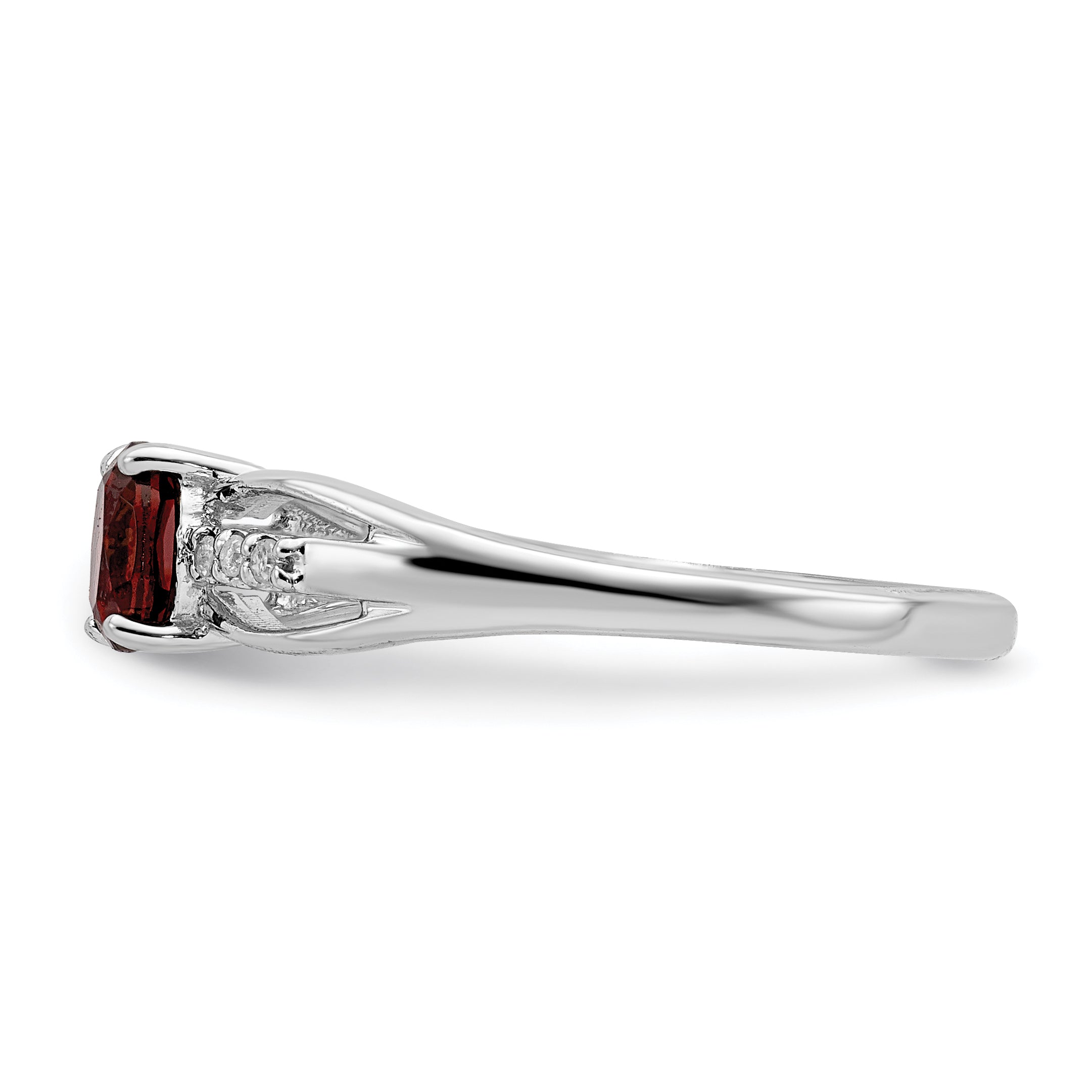 Sterling Silver Rhod Plated Diamond Garnet Ring