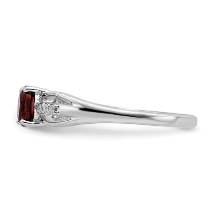 Sterling Silver Rhod Plated Diamond Garnet Ring