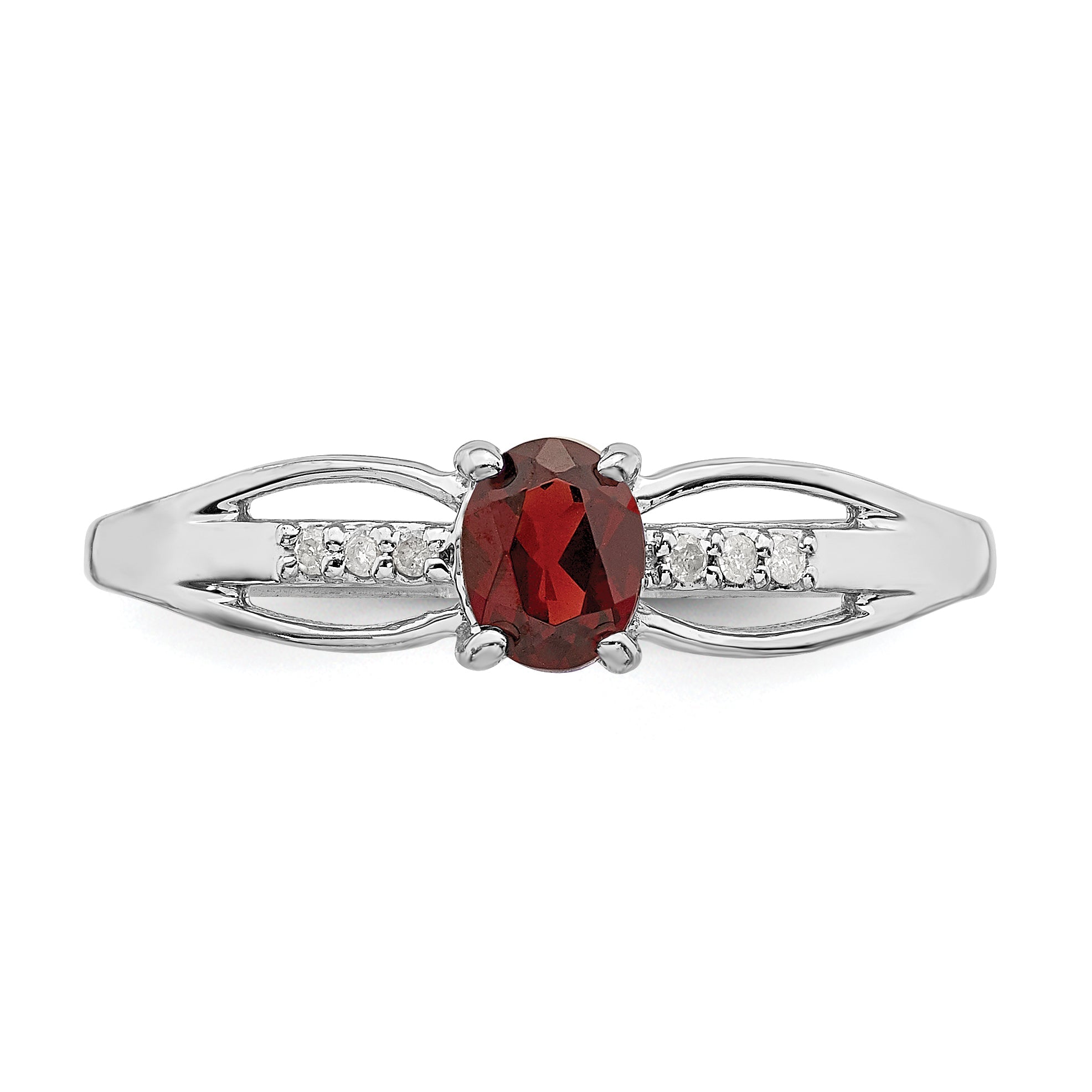 Sterling Silver Rhod Plated Diamond Garnet Ring
