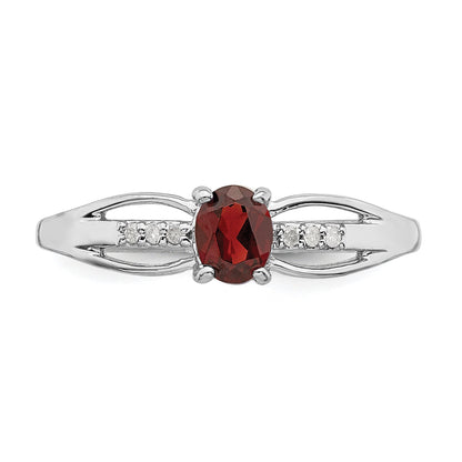 Sterling Silver Rhod Plated Diamond Garnet Ring