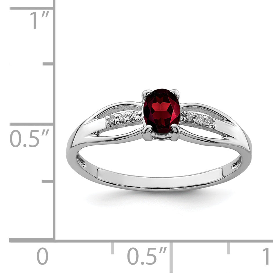 Sterling Silver Rhod Plated Diamond Garnet Ring