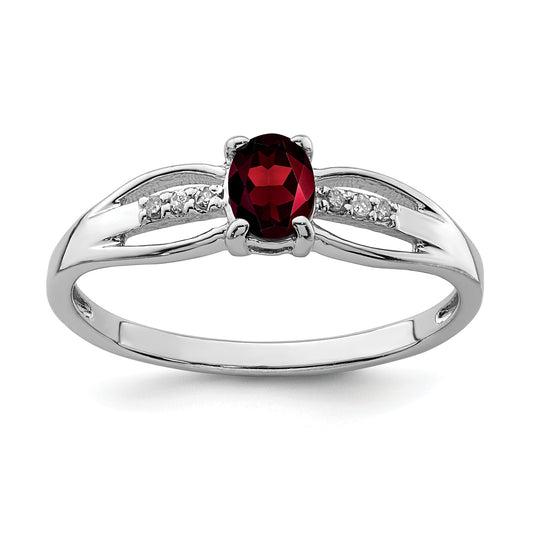 Sterling Silver Rhod Plated Diamond Garnet Ring