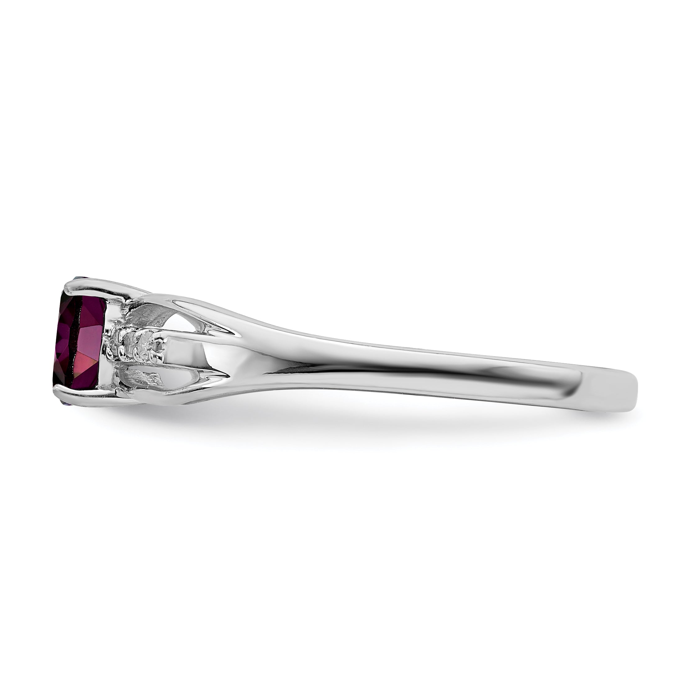 Sterling Silver Rhod Plated Diamond Rhodolite Garnet Ring