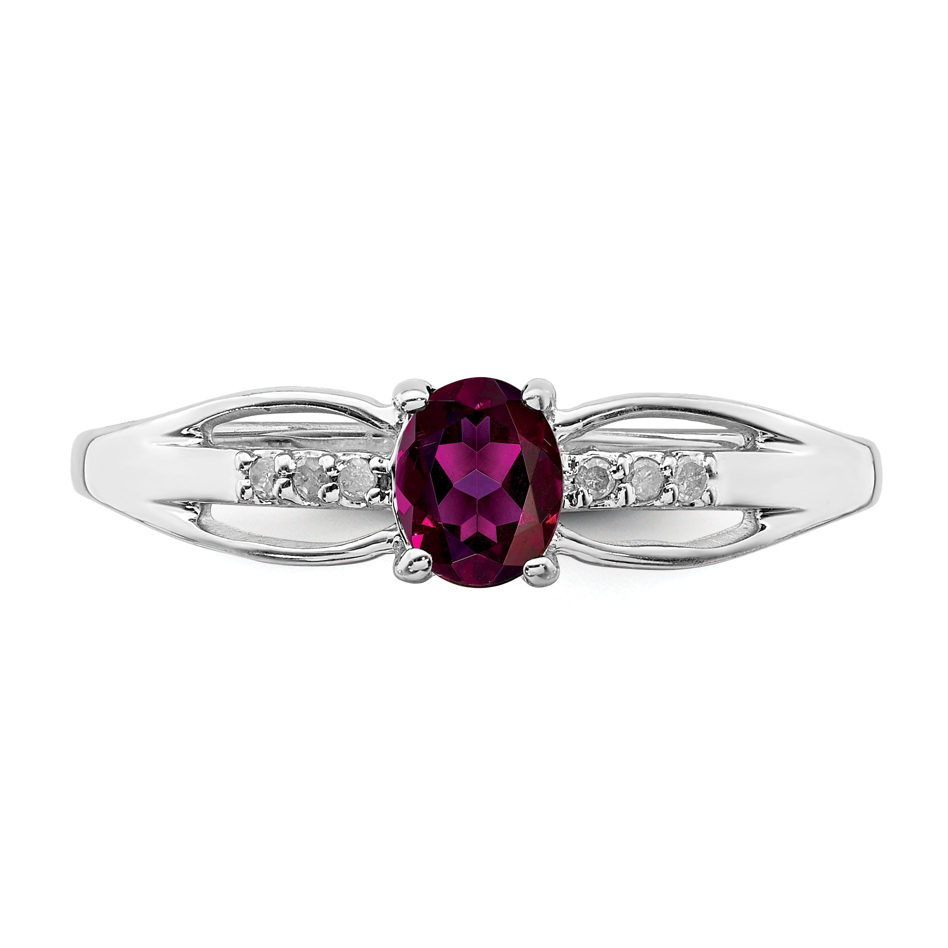 Sterling Silver Rhod Plated Diamond Rhodolite Garnet Ring