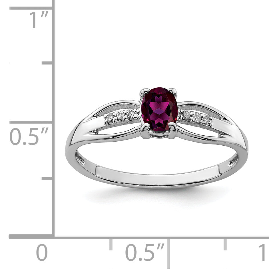 Sterling Silver Rhod Plated Diamond Rhodolite Garnet Ring