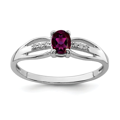 Sterling Silver Rhod Plated Diamond Rhodolite Garnet Ring