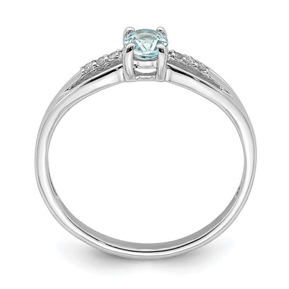 Sterling Silver Rhod Plated Diamond Aquamarine Ring