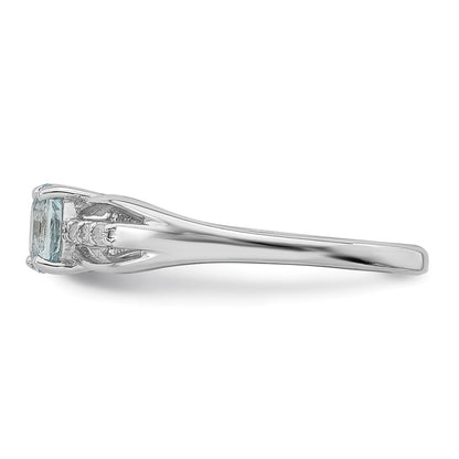 Sterling Silver Rhod Plated Diamond Aquamarine Ring