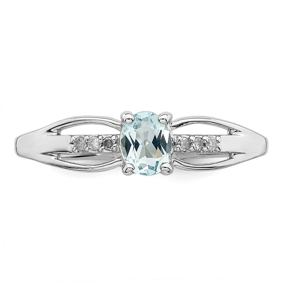 Sterling Silver Rhod Plated Diamond Aquamarine Ring